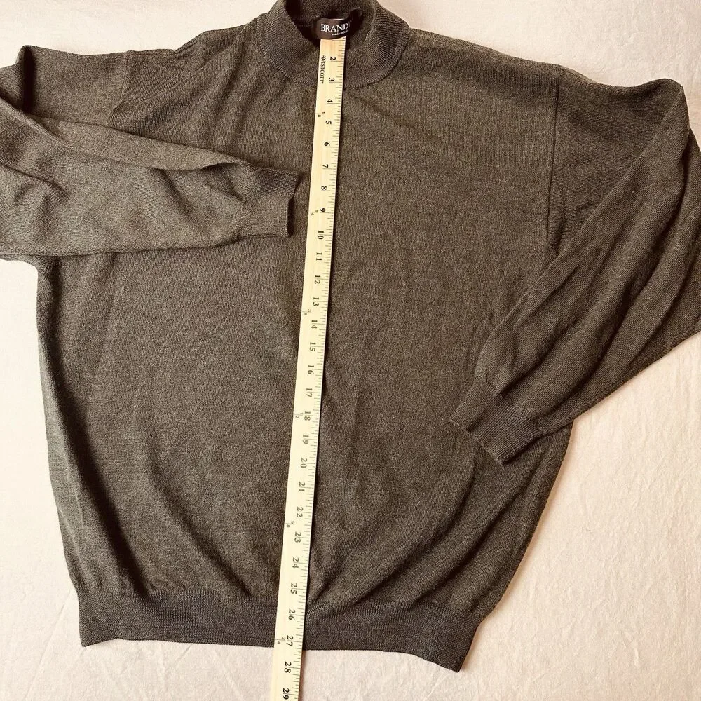 Brandini Made In Italy Merino Wool Mens L Mock Neck Sweater Green